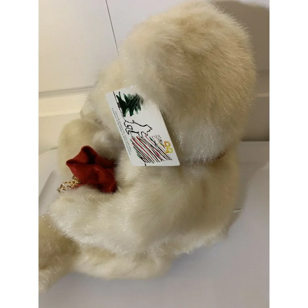 GUND CHRISTMAS PRESENT RED SATIN BAG PLUSH CREAM TEDDY BEAR 43475 STUFFED ANIMAL